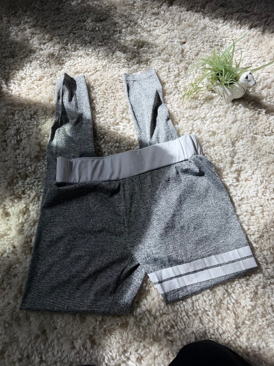 Pants - Comfortable athletic Gray Athletic long cute gym leggings with White Waistband a